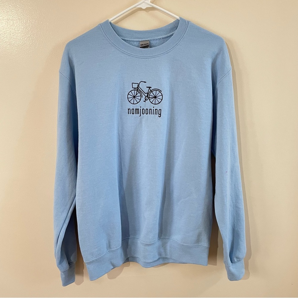 Purple Noona BTS Namjooning Embroidered Sweatshirt in Light Blue (Size: S)